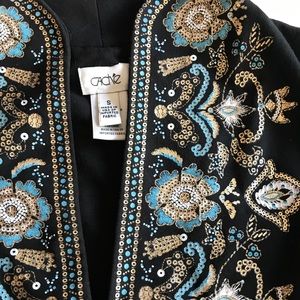 Cache Embroidered Black Dress S